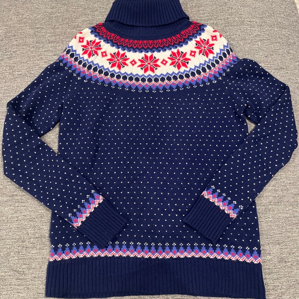 Vineyard Vines Navy and Red Fair Isle Turtleneck Sweater